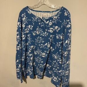 Blair, blue and white floral  long sleeve tea women’s size 2X
